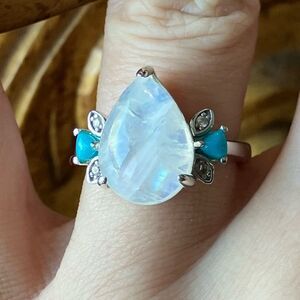 Rainbow Moonstone Sleeping Beauty Turquoise Sterling Silver Ring Size 5.75
